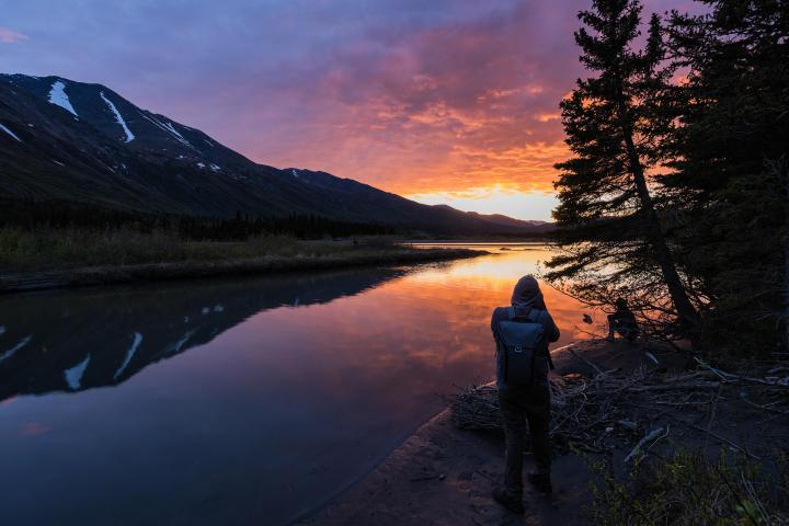 Sunset photographer by a lake