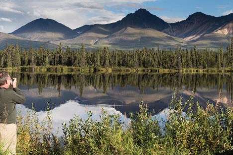 mountain range reflected in a lake
