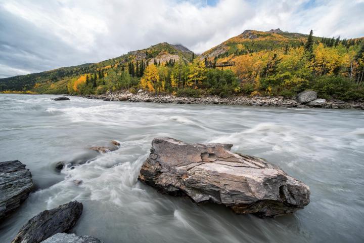 water next to the rock